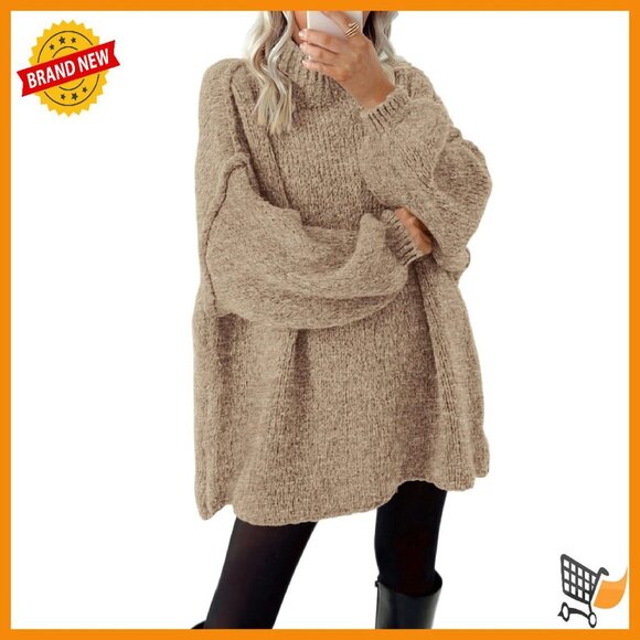 Oversized Cable Knit Mock Neck Sweater Pullover Winter Thick